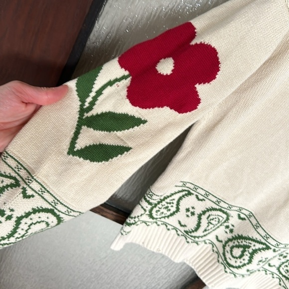 Free People Profound Floral Knit Paisley Distressed Sweater Ivory Size XS Y2K - Picture 6 of 10